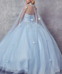 3D Floral Strapless Cape Ball Gown By Juliet 1435