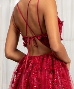 Prom 3D Floral Strappy Back Gown By Elizabeth K GL3033 19 Prom 3D Floral Strappy Back Gown By Elizabeth K GL3033