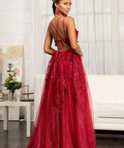 Prom 3D Floral Strappy Back Gown By Elizabeth K GL3033