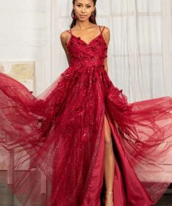 Prom 3D Floral Strappy Back Gown By Elizabeth K GL3033 17 Prom 3D Floral Strappy Back Gown By Elizabeth K GL3033