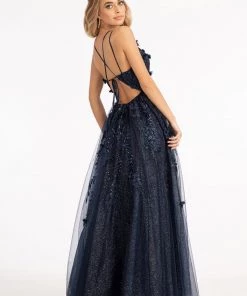 Prom 3D Floral Strappy Back Gown By Elizabeth K GL3033 25 Prom 3D Floral Strappy Back Gown By Elizabeth K GL3033