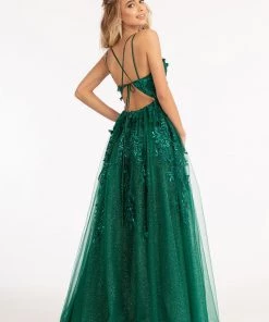 Prom 3D Floral Strappy Back Gown By Elizabeth K GL3033 21 Prom 3D Floral Strappy Back Gown By Elizabeth K GL3033