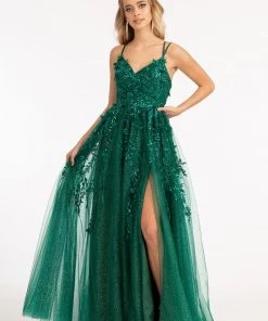 Prom 3D Floral Strappy Back Gown By Elizabeth K GL3033 20 Prom 3D Floral Strappy Back Gown By Elizabeth K GL3033