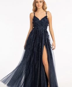 Prom 3D Floral Strappy Back Gown By Elizabeth K GL3033 24 Prom 3D Floral Strappy Back Gown By Elizabeth K GL3033