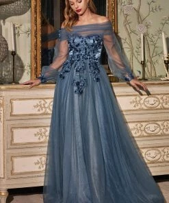 Prom 3D Floral Tulle Gown By Cinderella Divine CD978 8 Prom 3D Floral Tulle Gown By Cinderella Divine CD978