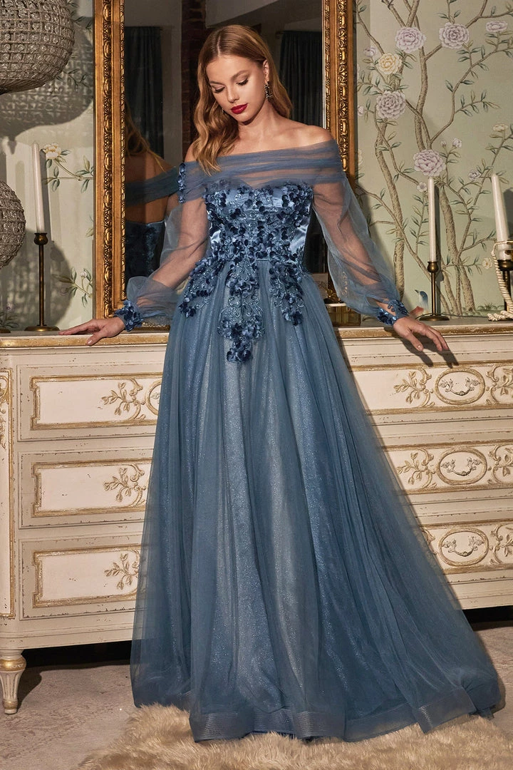 Prom 3D Floral Tulle Gown By Cinderella Divine CD978 5 Prom 3D Floral Tulle Gown By Cinderella Divine CD978