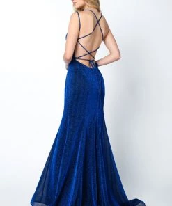 Fitted Sleeveless Metallic Glitter Gown By Juliet 697