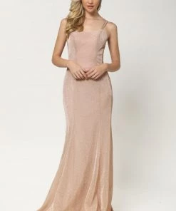 Fitted Sleeveless Metallic Glitter Gown By Juliet 697