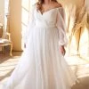 White Curve Long Sleeve Chiffon Gown By Cinderella Divine CD243WC