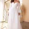 White Long Sleeve Chiffon Gown By Cinderella Divine CD243W
