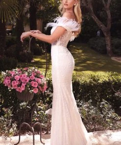 White Feather Bridal Gown By Cinderella Divine J824W