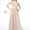 A-Line Glitter Gown With Deep V-Neck By Elizabeth K GL2915 Prom