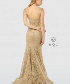 Allover Lace Sleeveless Mermaid Dress By Nox Anabel R216 Prom