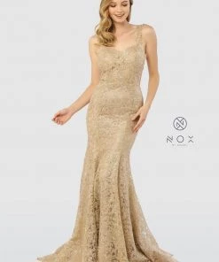 Allover Lace Sleeveless Mermaid Dress By Nox Anabel R216 Prom