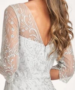 Applique 3/4 Sleeve Chiffon Gown By Elizabeth K GL3066 Prom