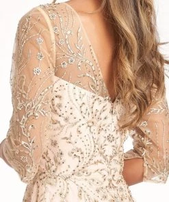 Applique 3/4 Sleeve Chiffon Gown By Elizabeth K GL3066 Prom