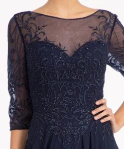 Applique 3/4 Sleeve Chiffon Gown By Elizabeth K GL3066 Prom