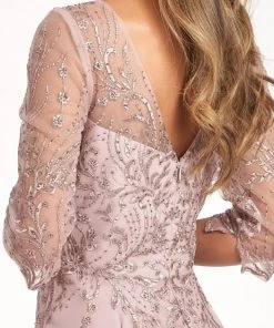 Applique 3/4 Sleeve Chiffon Gown By Elizabeth K GL3066 Prom