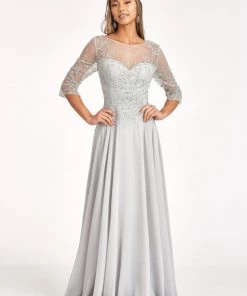 Applique 3/4 Sleeve Chiffon Gown By Elizabeth K GL3066 Prom
