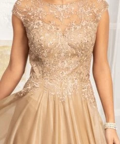 Prom Applique Cap Sleeve Chiffon Gown By Elizabeth K GL3068