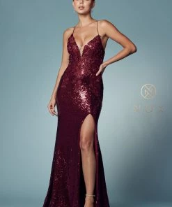 Applique Fitted Sequin Gown By Nox Anabel R429 Prom