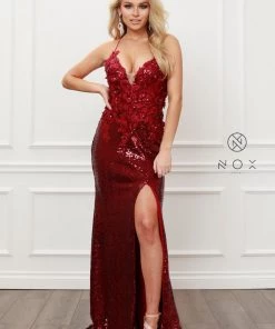 Applique Fitted Sequin Gown By Nox Anabel R429 Prom
