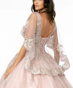 Applique Glitter V-Neck Ball Gown With Cape By Elizabeth K GL2800 20 Applique Glitter V-Neck Ball Gown With Cape By Elizabeth K GL2800