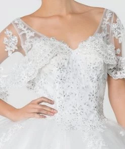 Applique Glitter V-Neck Ball Gown With Cape By Elizabeth K GL2800 30 Applique Glitter V-Neck Ball Gown With Cape By Elizabeth K GL2800