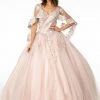 Applique Glitter V-Neck Ball Gown With Cape By Elizabeth K GL2800