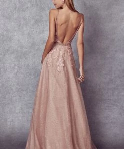 Applique Long A-line Glitter Dress By Juliet 228 Prom