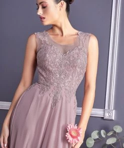 Applique Long Illusion Dress By Cinderella Divine 2635