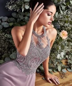 Applique Long Illusion Dress By Cinderella Divine UJ0120