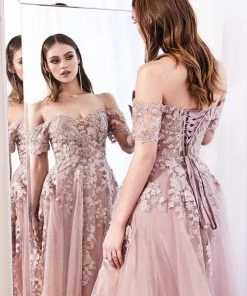 Prom Applique Long Off Shoulder Dress By Cinderella Divine C20