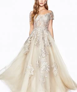 Prom Applique Long Off Shoulder Dress By Cinderella Divine C20
