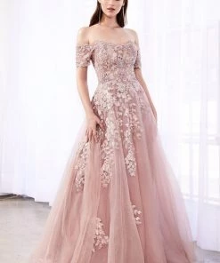 Prom Applique Long Off Shoulder Dress By Cinderella Divine C20