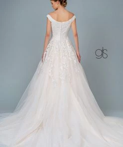 Applique Long Off Shoulder Wedding Dress By Elizabeth K GL1800