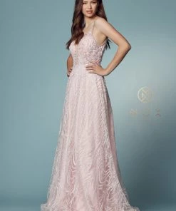 Applique Long Sleeveless A-line Dress By Nox Anabel T1009 Prom