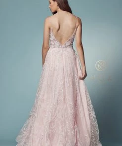 Applique Long Sleeveless A-line Dress By Nox Anabel T1009 Prom