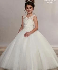 Mary's Bridal Angels Collection Girls Long Sleeveless Lace Bodice Dress By Mary's Bridal MB9050