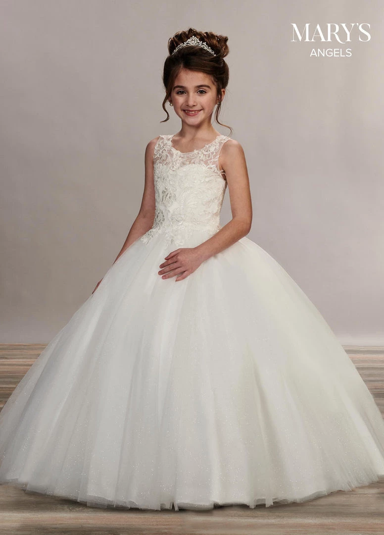 Mary's Bridal Angels Collection Girls Long Sleeveless Lace Bodice Dress By Mary's Bridal MB9050 3 Mary's Bridal Angels Collection Girls Long Sleeveless Lace Bodice Dress By Mary's Bridal MB9050