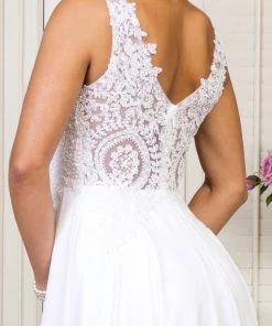 Applique Long V-Neck Dress By Elizabeth K GL2311