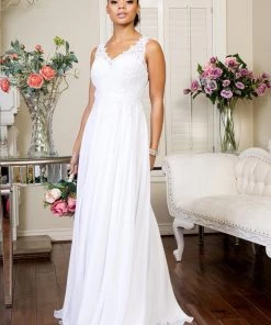 Applique Long V-Neck Dress By Elizabeth K GL2311