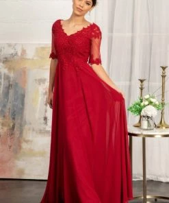 Prom Applique Mid-Sleeve Chiffon Gown By Elizabeth K GL1982