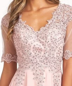 Prom Applique Mid-Sleeve Chiffon Gown By Elizabeth K GL1982