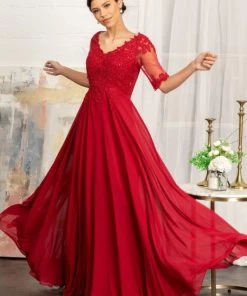 Prom Applique Mid-Sleeve Chiffon Gown By Elizabeth K GL1982