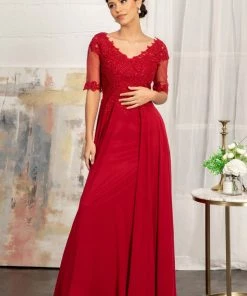 Prom Applique Mid-Sleeve Chiffon Gown By Elizabeth K GL1982