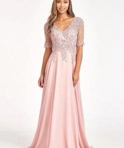 Prom Applique Mid-Sleeve Chiffon Gown By Elizabeth K GL1982