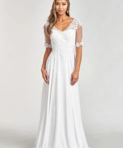 Prom Applique Mid-Sleeve Chiffon Gown By Elizabeth K GL1982