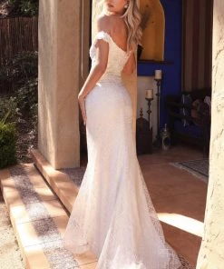 Applique Off Shoulder Mermaid Gown By Cinderella Divine CD929