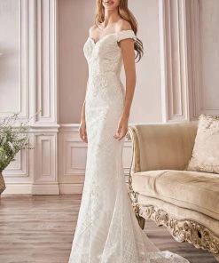 Applique Off Shoulder Mermaid Gown By Cinderella Divine CD929